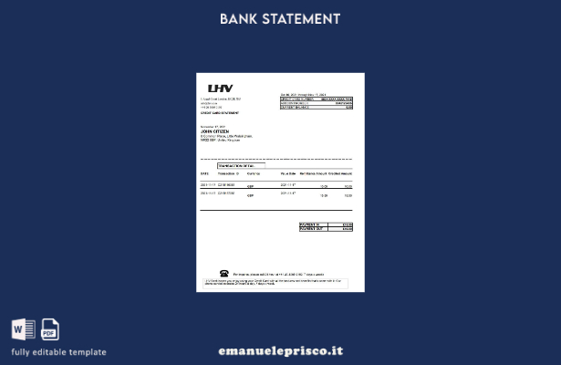 modello Excel di estratto conto bancario del gruppo LHV del Regno Unito in stile
